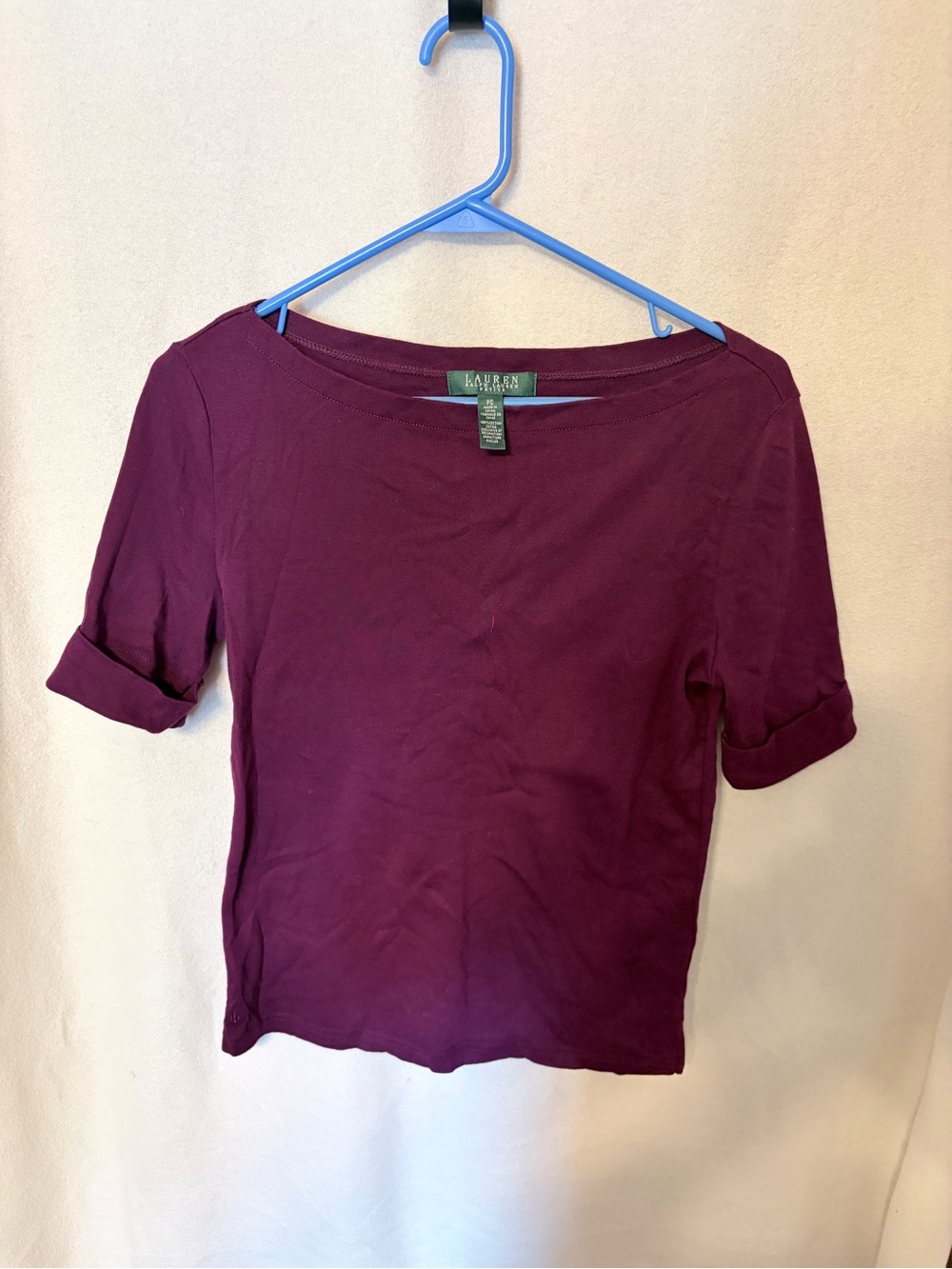 Ralph Lauren Women's Short Sleeve Boatneck Top in Burgundy